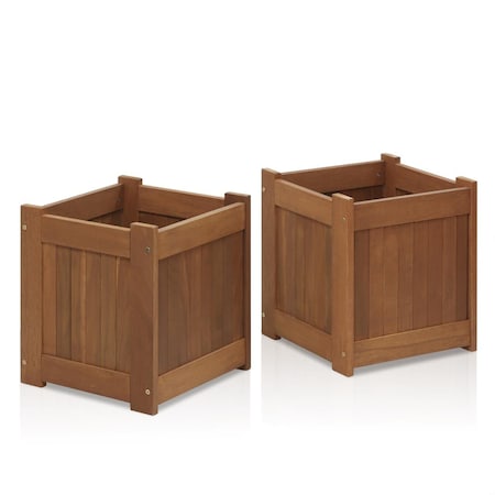 Furinno Tioman Hardwood Flower Box in Teak Oil, 2PK 2-FG16450
